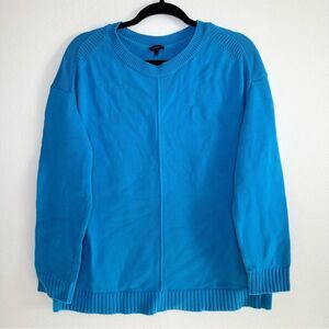 Talbots Women’s Cotton Drop Shoulder Blue Pullover Crew Sweater Large